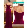 imageVFSHOW Womens Sexy Formal Ruched Fitted High Slit Bodycon Maxi Dress Spaghetti Strap Sweetheart Cocktail Prom Evening GownDark Red Velvet