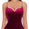 imageVFSHOW Womens Sexy Formal Ruched Fitted High Slit Bodycon Maxi Dress Spaghetti Strap Sweetheart Cocktail Prom Evening GownDark Red Velvet