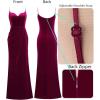 imageVFSHOW Womens Sexy Formal Ruched Fitted High Slit Bodycon Maxi Dress Spaghetti Strap Sweetheart Cocktail Prom Evening GownDark Red Velvet
