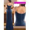 imageVFSHOW Womens Sexy Formal Ruched Fitted High Slit Bodycon Maxi Dress Spaghetti Strap Sweetheart Cocktail Prom Evening GownDusty Blue Velvet