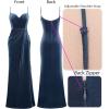 imageVFSHOW Womens Sexy Formal Ruched Fitted High Slit Bodycon Maxi Dress Spaghetti Strap Sweetheart Cocktail Prom Evening GownDusty Blue Velvet