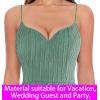 imageVFSHOW Womens Sexy Formal Ruched Fitted High Slit Bodycon Maxi Dress Spaghetti Strap Sweetheart Cocktail Prom Evening GownGreen Knit