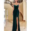 imageVFSHOW Womens Sexy Formal Ruched Fitted High Slit Bodycon Maxi Dress Spaghetti Strap Sweetheart Cocktail Prom Evening GownGreen Velvet