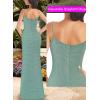 imageVFSHOW Womens Sexy Formal Ruched Fitted High Slit Bodycon Maxi Dress Spaghetti Strap Sweetheart Cocktail Prom Evening GownGreen and White Plaid
