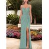 imageVFSHOW Womens Sexy Formal Ruched Fitted High Slit Bodycon Maxi Dress Spaghetti Strap Sweetheart Cocktail Prom Evening GownGreen and White Plaid