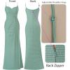 imageVFSHOW Womens Sexy Formal Ruched Fitted High Slit Bodycon Maxi Dress Spaghetti Strap Sweetheart Cocktail Prom Evening GownGreen and White Plaid