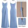imageVFSHOW Womens Sexy Formal Ruched Fitted High Slit Bodycon Maxi Dress Spaghetti Strap Sweetheart Cocktail Prom Evening GownLight Blue Textured Mesh