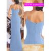 imageVFSHOW Womens Sexy Formal Ruched Fitted High Slit Bodycon Maxi Dress Spaghetti Strap Sweetheart Cocktail Prom Evening GownLight Blue Textured Mesh