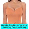 imageVFSHOW Womens Sexy Formal Ruched Fitted High Slit Bodycon Maxi Dress Spaghetti Strap Sweetheart Cocktail Prom Evening GownLight Orange Knit