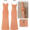 imageVFSHOW Womens Sexy Formal Ruched Fitted High Slit Bodycon Maxi Dress Spaghetti Strap Sweetheart Cocktail Prom Evening GownLight Orange Knit