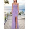 imageVFSHOW Womens Sexy Formal Ruched Fitted High Slit Bodycon Maxi Dress Spaghetti Strap Sweetheart Cocktail Prom Evening GownLight Purple Plaid