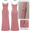 imageVFSHOW Womens Sexy Formal Ruched Fitted High Slit Bodycon Maxi Dress Spaghetti Strap Sweetheart Cocktail Prom Evening GownPeach Pink