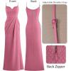 imageVFSHOW Womens Sexy Formal Ruched Fitted High Slit Bodycon Maxi Dress Spaghetti Strap Sweetheart Cocktail Prom Evening GownPink