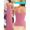 imageVFSHOW Womens Sexy Formal Ruched Fitted High Slit Bodycon Maxi Dress Spaghetti Strap Sweetheart Cocktail Prom Evening GownPink