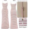 imageVFSHOW Womens Sexy Formal Ruched Fitted High Slit Bodycon Maxi Dress Spaghetti Strap Sweetheart Cocktail Prom Evening GownPink Stripes Knit