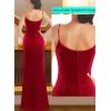 imageVFSHOW Womens Sexy Formal Ruched Fitted High Slit Bodycon Maxi Dress Spaghetti Strap Sweetheart Cocktail Prom Evening GownRed Velvet