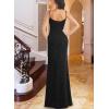 imageVFSHOW Womens Sexy Formal Ruched Fitted High Slit Bodycon Maxi Dress Spaghetti Strap Sweetheart Cocktail Prom Evening GownSparkly Blackc