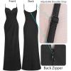 imageVFSHOW Womens Sexy Formal Ruched Fitted High Slit Bodycon Maxi Dress Spaghetti Strap Sweetheart Cocktail Prom Evening GownSparkly Blackd