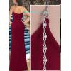 imageVFSHOW Womens Sexy Formal Ruched Fitted High Slit Bodycon Maxi Dress Spaghetti Strap Sweetheart Cocktail Prom Evening GownSparkly Dark Red