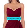 imageVFSHOW Womens Sexy Formal Ruched Fitted High Slit Bodycon Maxi Dress Spaghetti Strap Sweetheart Cocktail Prom Evening GownSparkly Dark Red