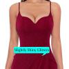 imageVFSHOW Womens Sexy Formal Ruched Fitted High Slit Bodycon Maxi Dress Spaghetti Strap Sweetheart Cocktail Prom Evening GownSparkly Dark Redd