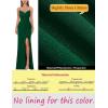imageVFSHOW Womens Sexy Formal Ruched Fitted High Slit Bodycon Maxi Dress Spaghetti Strap Sweetheart Cocktail Prom Evening GownSparkly Green
