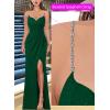 imageVFSHOW Womens Sexy Formal Ruched Fitted High Slit Bodycon Maxi Dress Spaghetti Strap Sweetheart Cocktail Prom Evening GownSparkly Green