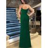 imageVFSHOW Womens Sexy Formal Ruched Fitted High Slit Bodycon Maxi Dress Spaghetti Strap Sweetheart Cocktail Prom Evening GownSparkly Green