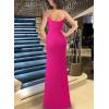 imageVFSHOW Womens Sexy Formal Ruched Fitted High Slit Bodycon Maxi Dress Spaghetti Strap Sweetheart Cocktail Prom Evening GownSparkly Hot Pinkb