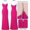 imageVFSHOW Womens Sexy Formal Ruched Fitted High Slit Bodycon Maxi Dress Spaghetti Strap Sweetheart Cocktail Prom Evening GownSparkly Hot Pinkb