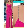 imageVFSHOW Womens Sexy Formal Ruched Fitted High Slit Bodycon Maxi Dress Spaghetti Strap Sweetheart Cocktail Prom Evening GownSparkly Hot Pinkb