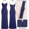 imageVFSHOW Womens Sexy Formal Ruched Fitted High Slit Bodycon Maxi Dress Spaghetti Strap Sweetheart Cocktail Prom Evening GownSparkly Navy Blueb