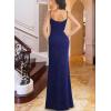 imageVFSHOW Womens Sexy Formal Ruched Fitted High Slit Bodycon Maxi Dress Spaghetti Strap Sweetheart Cocktail Prom Evening GownSparkly Navy Blueb