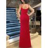 imageVFSHOW Womens Sexy Formal Ruched Fitted High Slit Bodycon Maxi Dress Spaghetti Strap Sweetheart Cocktail Prom Evening GownSparkly Red