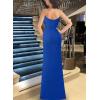imageVFSHOW Womens Sexy Formal Ruched Fitted High Slit Bodycon Maxi Dress Spaghetti Strap Sweetheart Cocktail Prom Evening GownSparkly Royal Blueb