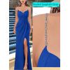 imageVFSHOW Womens Sexy Formal Ruched Fitted High Slit Bodycon Maxi Dress Spaghetti Strap Sweetheart Cocktail Prom Evening GownSparkly Royal Blueb
