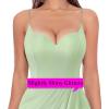 imageVFSHOW Womens Sexy Formal Ruched Fitted High Slit Bodycon Maxi Dress Spaghetti Strap Sweetheart Cocktail Prom Evening GownSparkly Sage Green