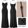 imageVFSHOW Womens Sexy Formal Ruched Fitted High Slit Bodycon Maxi Dress Spaghetti Strap Sweetheart Cocktail Prom Evening GownTextured Black Plaid