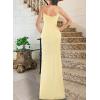 imageVFSHOW Womens Sexy Formal Ruched Fitted High Slit Bodycon Maxi Dress Spaghetti Strap Sweetheart Cocktail Prom Evening GownTextured Light Yellow