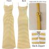 imageVFSHOW Womens Sexy Formal Ruched Fitted High Slit Bodycon Maxi Dress Spaghetti Strap Sweetheart Cocktail Prom Evening GownYellow Stripes Knit
