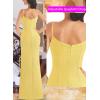imageVFSHOW Womens Sexy Formal Ruched Fitted High Slit Bodycon Maxi Dress Spaghetti Strap Sweetheart Cocktail Prom Evening GownYellow Textured Mesh