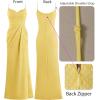 imageVFSHOW Womens Sexy Formal Ruched Fitted High Slit Bodycon Maxi Dress Spaghetti Strap Sweetheart Cocktail Prom Evening GownYellow Textured Mesh