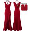 imageVFSHOW Womens V Halter Neck Celebrity Ruffle High Split Formal Evening Gown Wedding Prom Maxi DressSolid Red