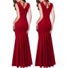 imageVFSHOW Womens V Halter Neck Celebrity Ruffle High Split Formal Evening Gown Wedding Prom Maxi DressSolid Red