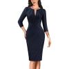 imageVFSHOW Womens 2025 Elegant Work Business Office Sheath Pencil Dresses Front Zipper Pleated Crew Neck Fitted Bodycon DressNavy Blue and White Striped