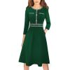 imageVFSHOW Womens Button Pockets Wear to Work Office Business Vintage Church Fit and Flare A Line DressGreen