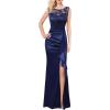 imageVFSHOW Womens Formal Ruched Ruffles Evening Prom Wedding Party Maxi DressBlue Embroidery  Satina