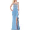 imageVFSHOW Womens Formal Ruched Ruffles Evening Prom Wedding Party Maxi DressFloral Embroiderylight Blue