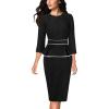 imageVFSHOW Womens Pleated Crew Neck Peplum Work Business Office Bodycon Pencil Sheath DressBlack and White Striped With Piping