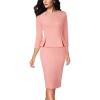 imageVFSHOW Womens Pleated Crew Neck Peplum Work Business Office Bodycon Pencil Sheath DressPeach Pink